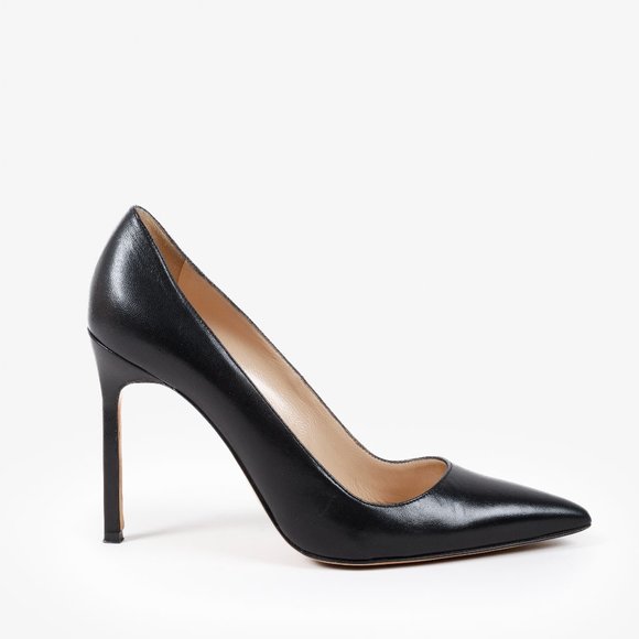 Manolo Blahnik Pointed Toe Black Leather Pumps - Picture 1 of 8